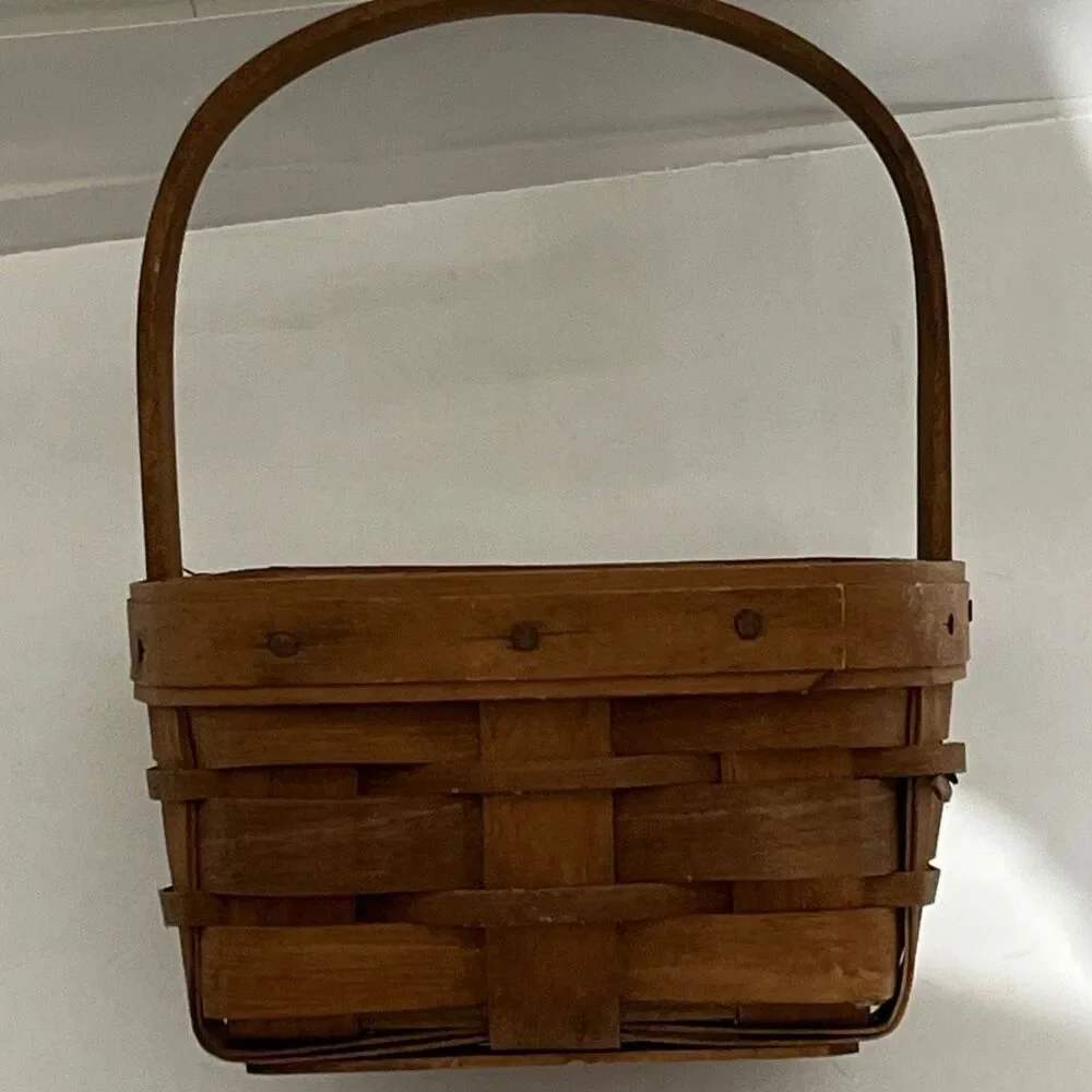 Longaberger Brown 1991 Small Square‎ Handwoven Basket With Handle
